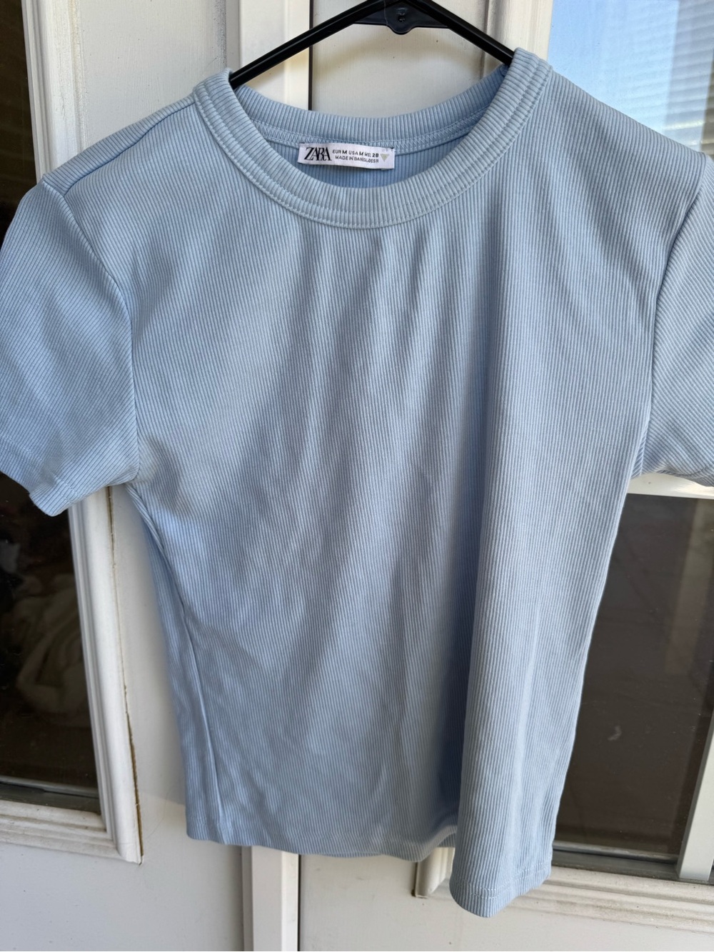 Zara Light Blue Ribbed Short Sleeve Tee